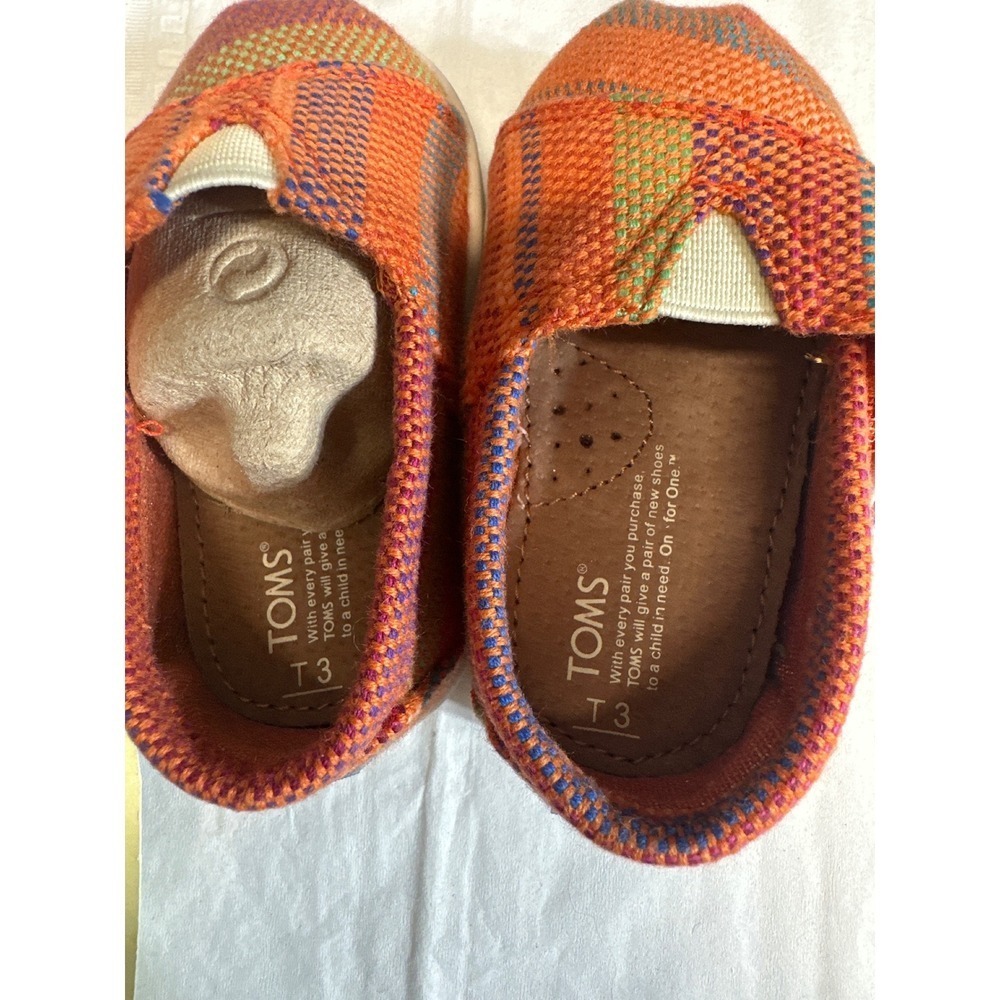 TOMS Toddler Shoes Orange Multi Stripe Hook Loop Size T3 - Picture 3 of 7